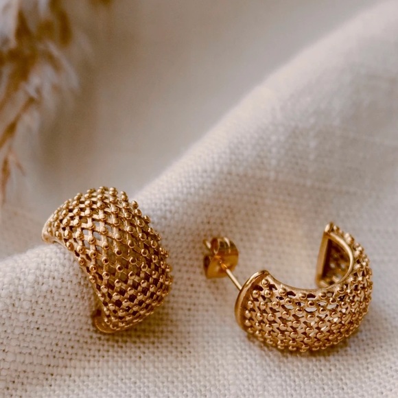 💛Gold plated earrings mesh earrings - Picture 2 of 3